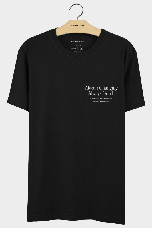 Camiseta Gola Básica - Always Changing Preta | CHRISTOFF