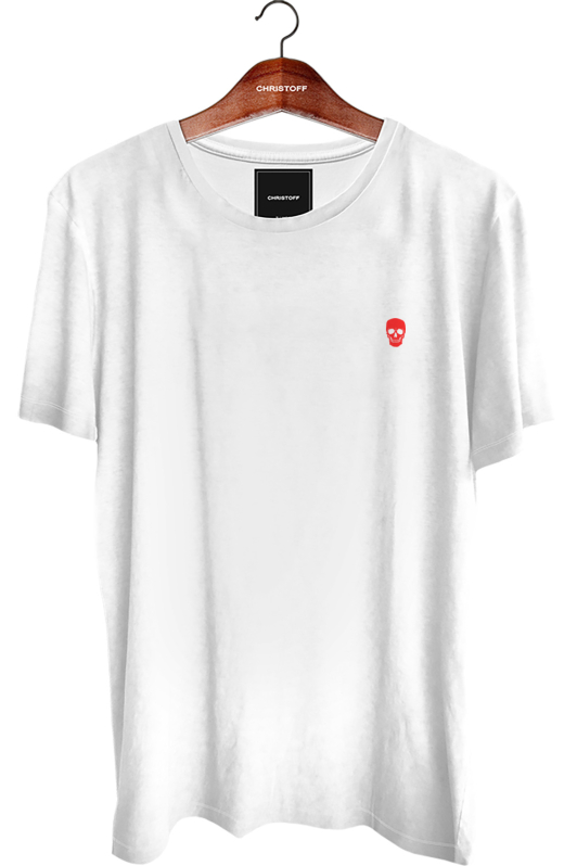 Camiseta Gola Básica - White / Skull Red | CHRISTOFF