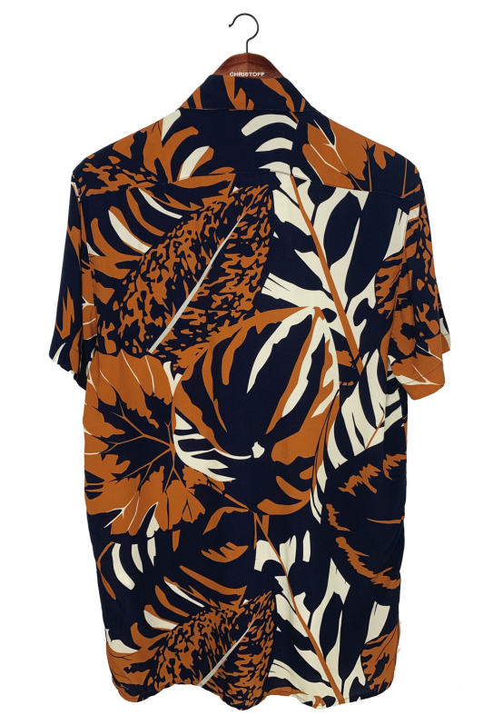 Camisa - Orange/Marine Leaves | CHRISTOFF