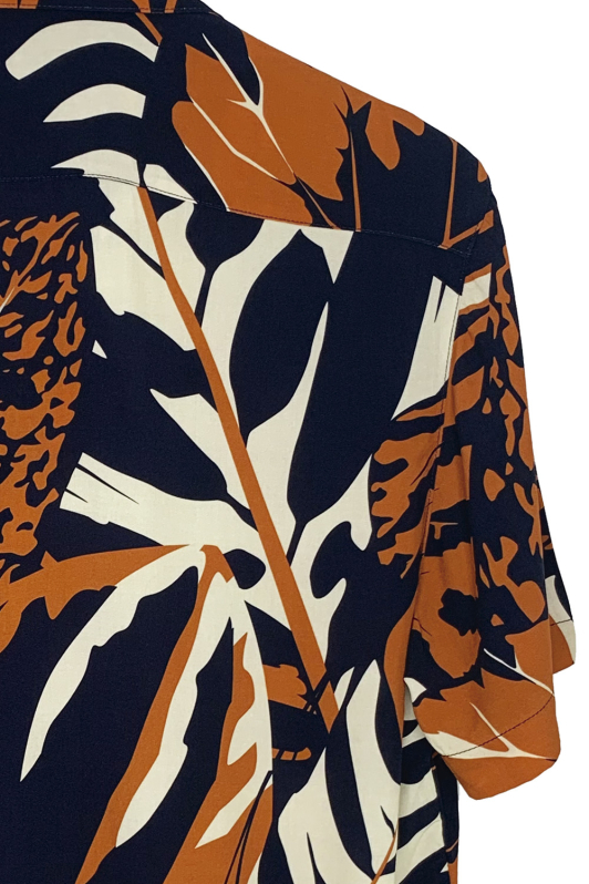 Camisa - Orange/Marine Leaves | CHRISTOFF