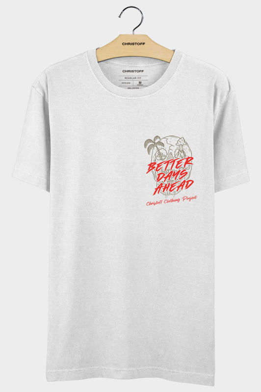 Camiseta Gola Básica - Better Days Ahead Branca | CHRISTOFF
