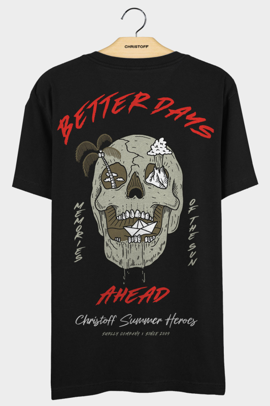 Camiseta Gola Básica - Better Days Ahead Preta | CHRISTOFF