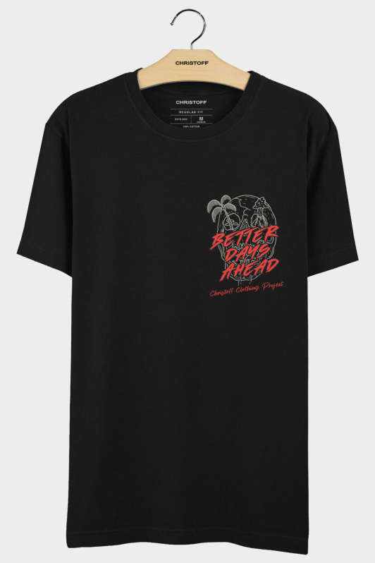 Camiseta Gola Básica - Better Days Ahead Preta | CHRISTOFF