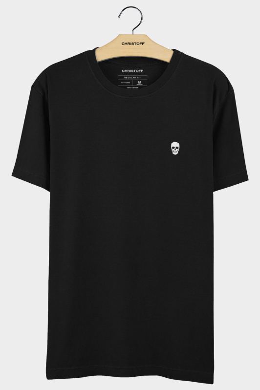 Camiseta Gola Básica - Black / Skull White | CHRISTOFF