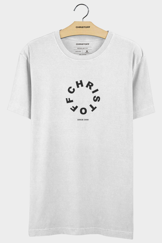 Camiseta Gola Básica - Circle Logo Branca | CHRISTOFF Camiseta Gola Básica - Circle Logo Branca | CHRISTOFF