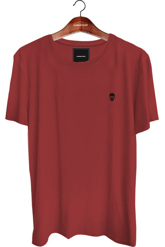 Camiseta Gola Básica - Marsala - Skull Black | CHRISTOFF