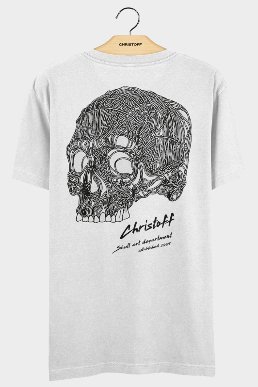 Camiseta Gola Básica - Skull Art Branca | CHRISTOFF