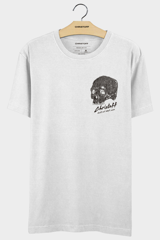 Camiseta Gola Básica - Skull Art Branca | CHRISTOFF