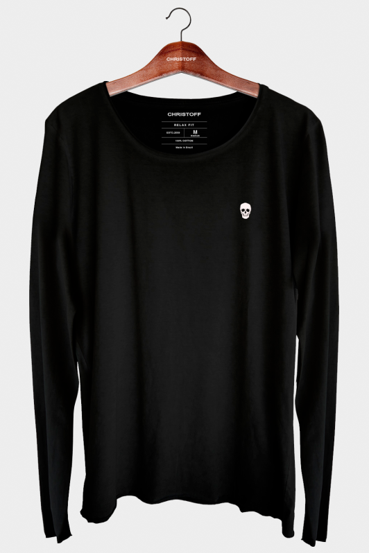 Camiseta Relax Manga Longa - Black / Skull White | CHRISTOFF