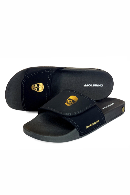 Chinelo Slide Skull - Velcro Suede Gold | CHRISTOFF