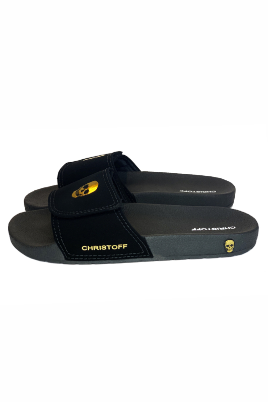Chinelo Slide Skull - Velcro Suede Gold | CHRISTOFF