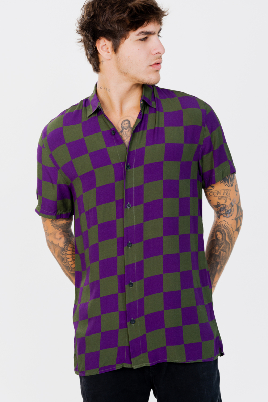 Camisa - Squares Roxo/Verde | CHRISTOFF