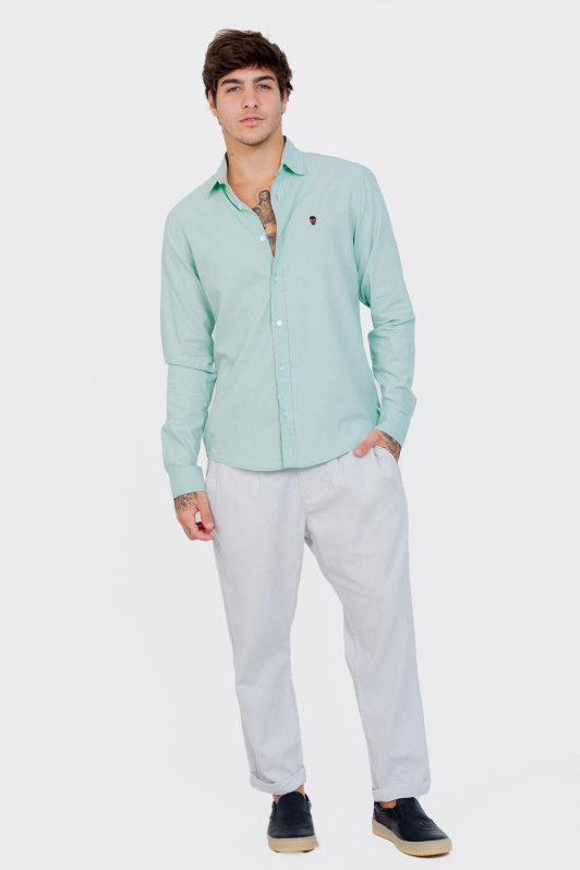 Camisa Linho - Manga Longa Aqua | CHRISTOFF