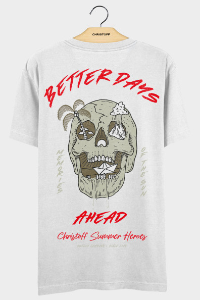 Camiseta Gola Básica - Better Days Ahead Branca | CHRISTOFF