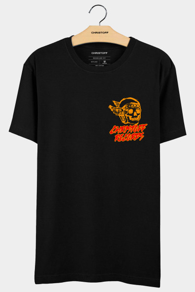 Camiseta Gola Básica - Christoff Records Preta | CHRISTOFF
