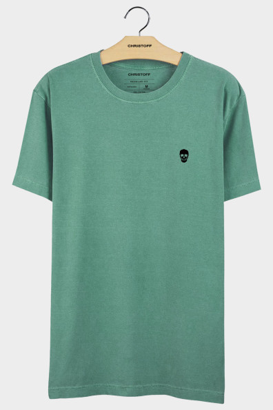 Camiseta Gola Básica - Green Sea Skull Black | CHRISTOFF