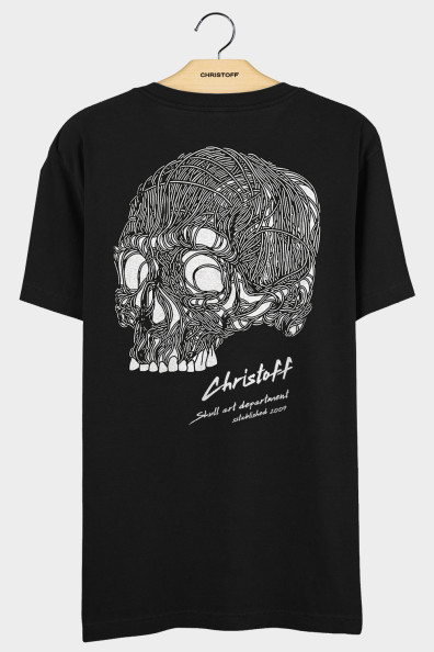 Camiseta Gola Básica - Skull Art Preta | CHRISTOFF