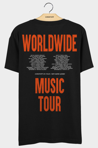 Camiseta Gola Básica - Worldwide Music Tour Preta | CHRISTOFF