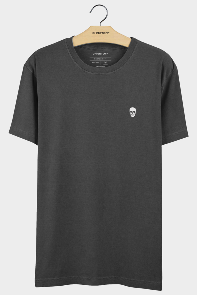 Camiseta Gola Básica - Grey Skull White | CHRISTOFF