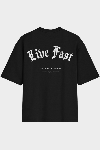 Camiseta Oversized - Live Fast Preta | CHRISTOFF