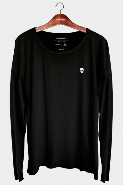 Camiseta Relax Manga Longa - Black / Skull White | CHRISTOFF