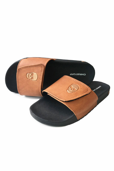 Chinelo Slide Skull - Velcro Couro