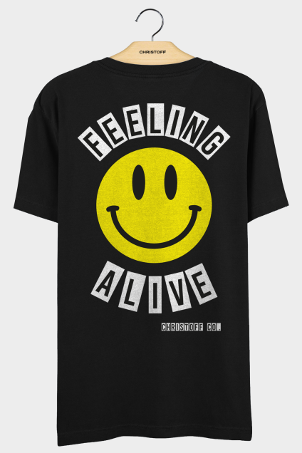Camiseta Gola Básica - Feeling Alive Preta | CHRISTOFF