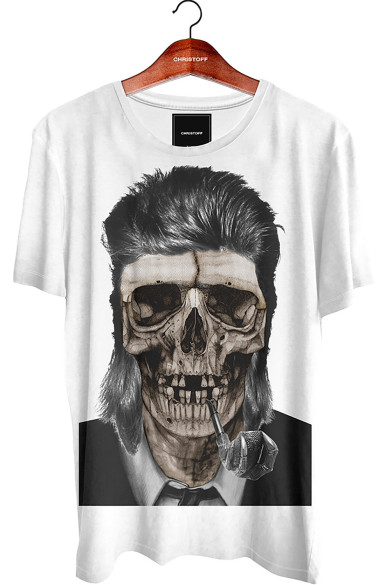 Camiseta Gola Básica - David Bowie Skull