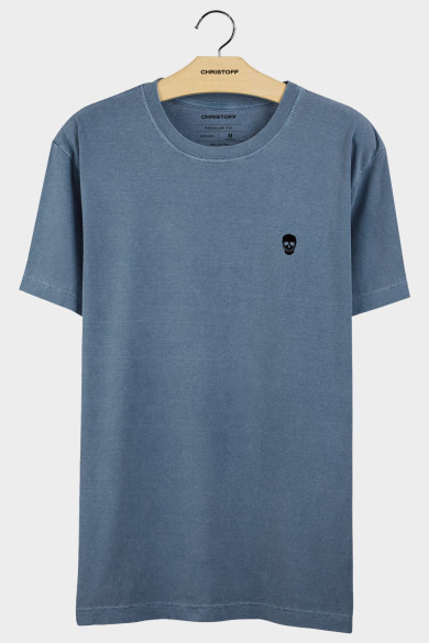 Camiseta Gola Básica - Lavender Skull Black