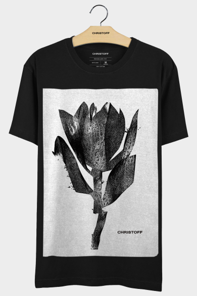 Camiseta Gola Básica - One Flower Preta
