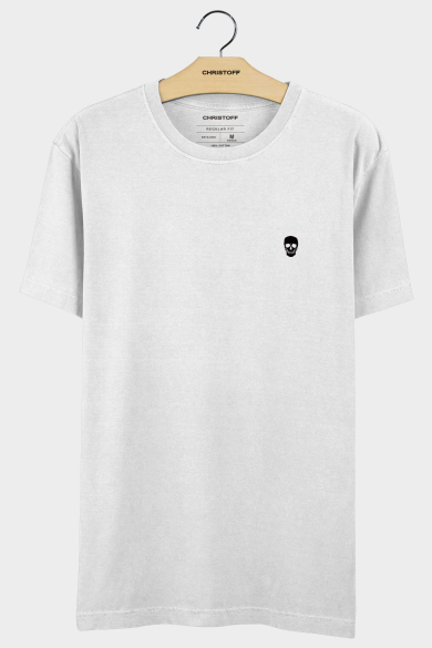 Camiseta Gola Básica - White / Skull Black