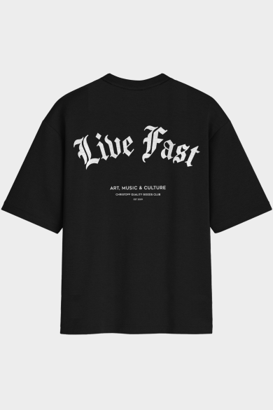 Camiseta Oversized - Live Fast Preta