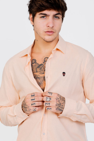 Camisa Linho - Manga Longa Salmão